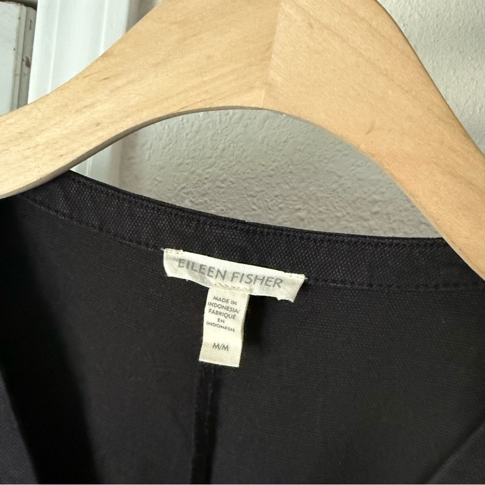 EILEEN FISHER black organic cotton hemp zip up short sleeve cropped jumpsuit - Picture 7 of 8